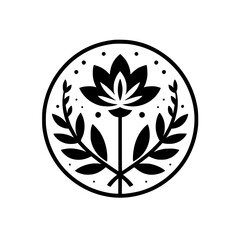 Minimalist Floral Emblem: Black and White Design in a Circle