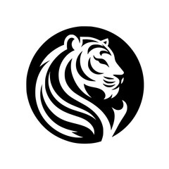 Bold Tiger Silhouette in Circle - Logo Design, Graphic Vector