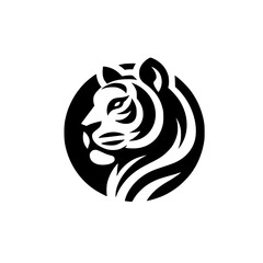 Bold Black & White Tiger Logo in a Circle, Modern Design