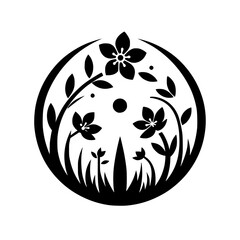 Minimalist Floral Mandala: Black & White Nature Illustration