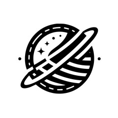 Retro Space Planet Icon: Black & White Logo for Tech & Education