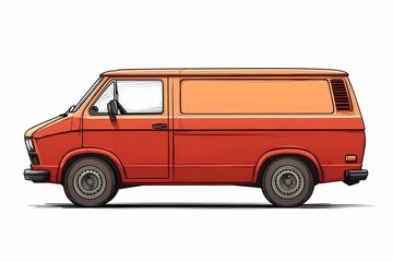 Classic Orange Van. Retro Illustration of Vintage Style Recreational Vehicle
