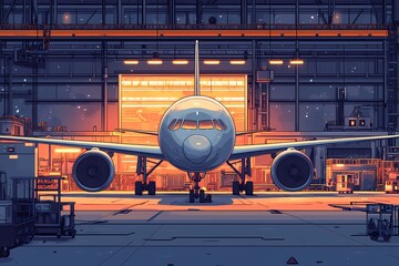 Aircraft Maintenance Operations in Hangar. Aviation Mechanics Ensure Safety and Flight Readiness. Aircraft Design and Engineering in Airline Industry