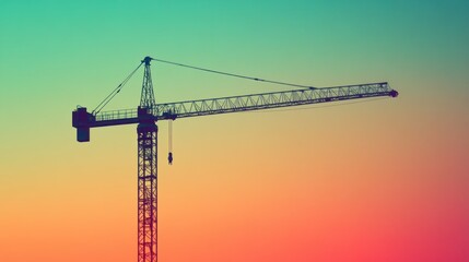 Construction Crane Silhouette Against Gradient Sky