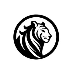 Elegant Tiger Head Logo in a Circle, Black and White Vector