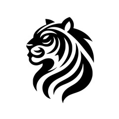 Bold Tribal Tiger Head Logo: Black and White, Geometric, Vector