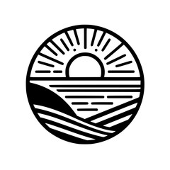 Minimalist Sunset Circle Logo: Sea, Sun & Waves