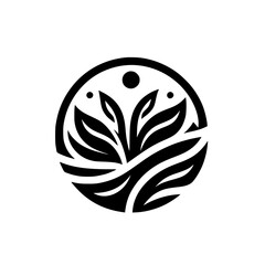 Minimalist Plant Logo in Circle, Black & White, Abstract Design