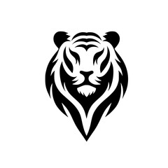 Minimalist Tiger Head Logo - Black and White, Emblem Design