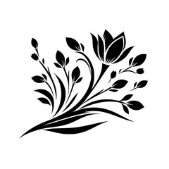 Elegant Floral Silhouette: Black & White, Vector Design