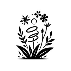 Minimalist Floral Arrangement: Black and White, Nature Illustration