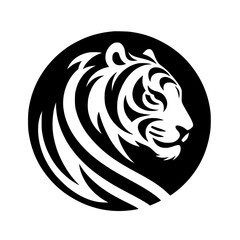 Bold Tiger Head Silhouette in Circle - Modern Minimalist Design