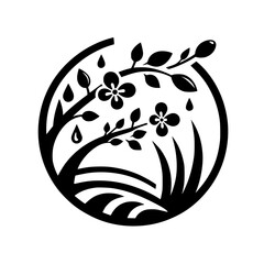 Black & White Floral Emblem: Serene Nature Symbol