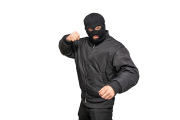 Masked criminal getting ready to punch someone