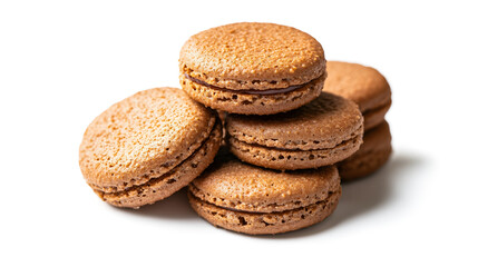 A stack of brown cookies with chocolate filling