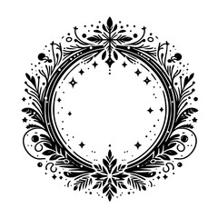 Ornate Black & White Circle Frame, Floral Design for Invitation