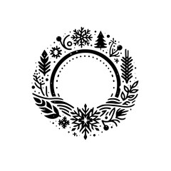 Minimalist Winter Wreath: Snowflake & Foliage Circle Frame