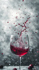 Fototapeta premium Red Wine Splash In Elegant Wine Glass