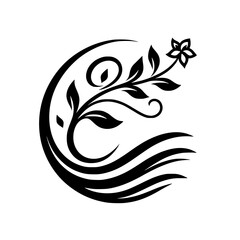 Elegant Floral Vector Illustration in Black and White, Minimalist Design