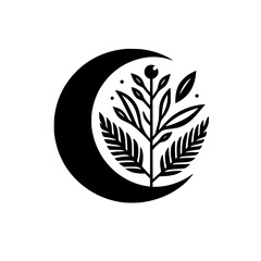 Minimalist Moon & Botanical Illustration in Black and White