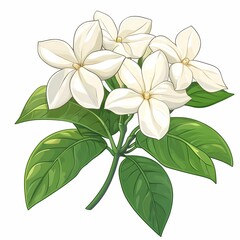 Obraz premium Elegant Floral Design. White Blooms and Green Leaves in Botanical Art Illustration