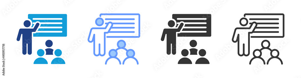 Poster Classroom Training icon set multiple style collection
