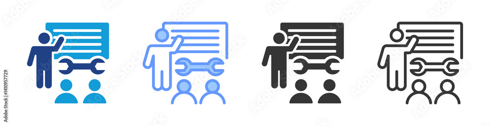 Poster job training icon set multiple style collection
