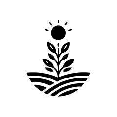 Minimalist Farming Icon: Growing Plant Under Sunny Sky