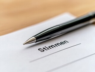 Voting paper with pen on table