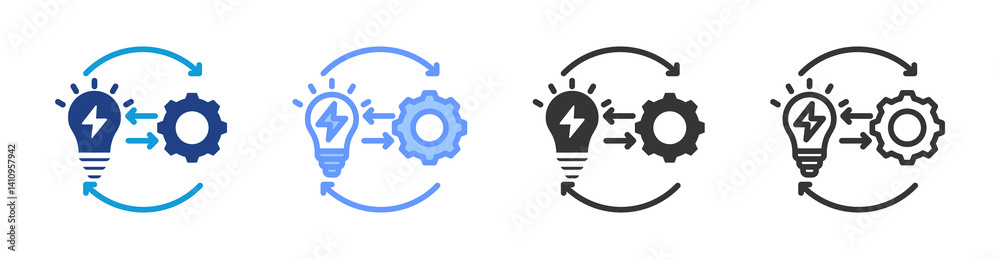 Poster Development Phase icon set multiple style collection