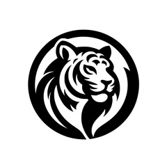 Bold Black & White Tiger Head Logo in a Circle - Modern Design