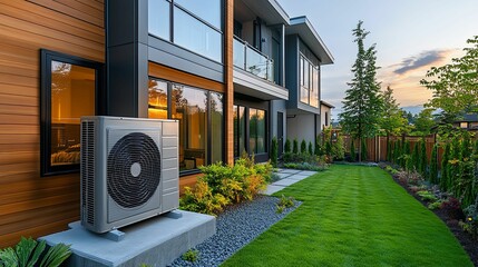 Modern home with a stylishly placed air conditioning unit.