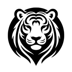 Powerful Tiger Head Silhouette, Black and White Vector Art