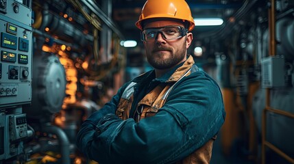Confident industrial worker in a power plant.