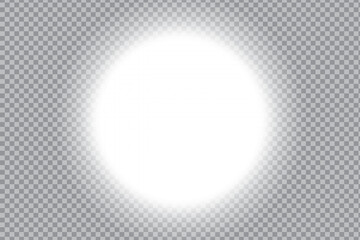 White glow center. Bright spotlight vector. Transparent gradient effect. Luminous light background.