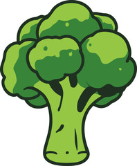 Obraz premium Cartoon green broccoli illustration on white background, colorful vegetable art. Vector illustration
