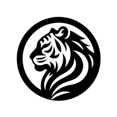 Bold Black and White Tiger Head in Circle Logo - Strength, Power, Silhouette