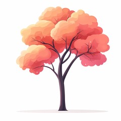 Colorful Autumn Tree Illustration. Vibrant Fall Leaves in a Tranquil Digital Forest Scene - Vector Art with Pink, Orange, and Yellow Silhouettes