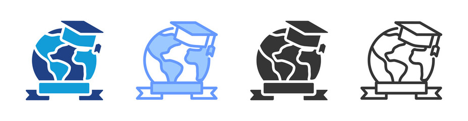 Study Abroad icon set multiple style collection