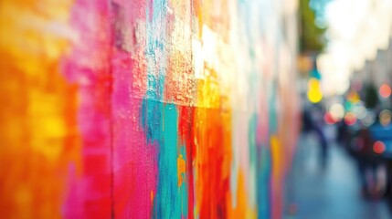 Naklejka premium Colorful street mural with vibrant bokeh blur