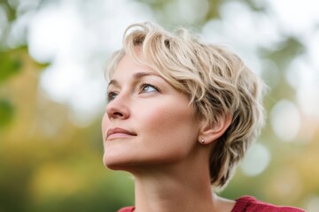 Fototapeta premium Woman looks up outdoor