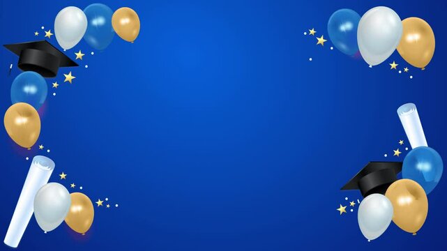 Animated Graduation Background with Caps, Diplomas, and Balloons