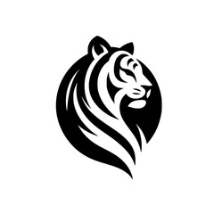 Tiger Head Silhouette Logo: Bold, Minimalist Design, Black & White