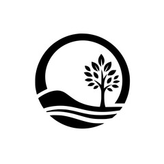 Minimalist Tree Logo in Circle, Eco-Friendly Design, Black and White