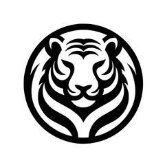 Bold Tiger Face Logo in Circle - Black and White Minimalist Design