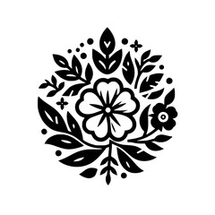 Floral Motif Black and White Scandinavian Folk Art