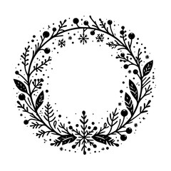 Minimalist Winter Wreath Illustration - Black & White Design