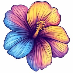 Vibrant Hibiscus Illustration. A Botanical Symphony of Colorful Tropical Flowers