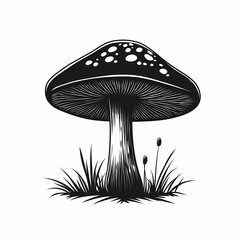 Black and White Vector Mushroom Illustration. Intricate Nature Art with Iconic Fungal Spore Designs for Outdoors and Mycology Enthusiasts