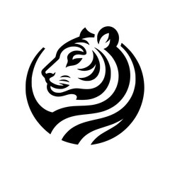 Modern Minimalist Tiger Head Logo, Black & White Design